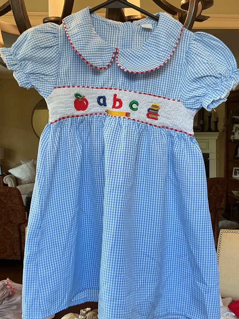 Light Blue Gingham ABC Smocked Girls' Dress
